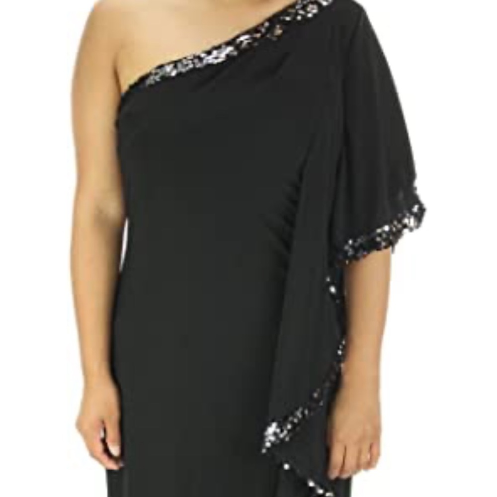 Betsy & Adam One Shoulder Sequin Dress